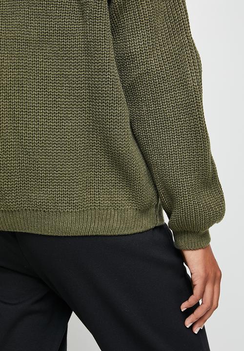 edit - Slouch neck stitch detail jumper - olive