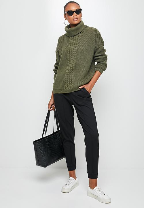 edit - Slouch neck stitch detail jumper - olive