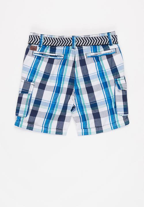 MINOTI - Checked short with belt - blue