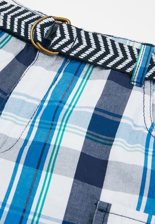MINOTI - Checked short with belt - blue