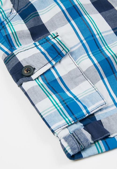 MINOTI - Checked short with belt - blue
