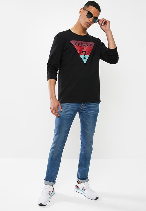 GUESS - Ls bsc mltclr tri crew tee - jet black