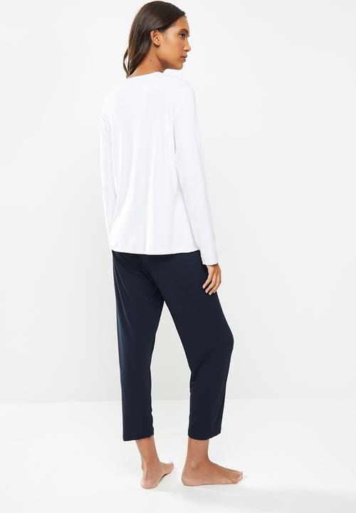 Superbalist - Sleep tee & pants set - white & navy 