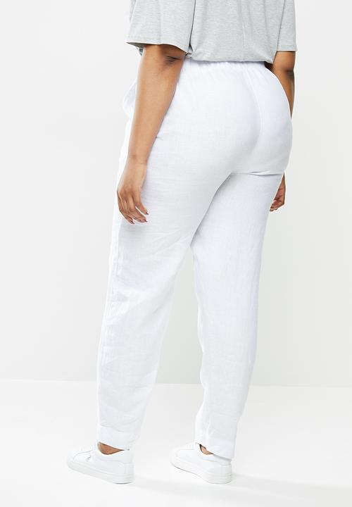 POLO - Plus denmark basic linen pull on pant - white