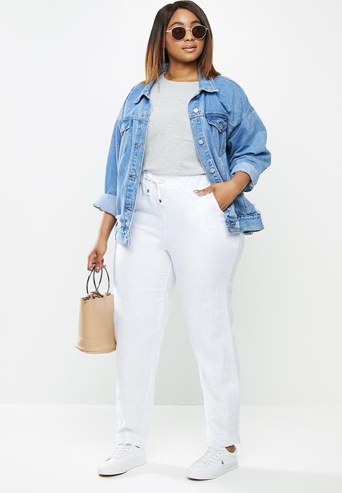 POLO - Plus denmark basic linen pull on pant - white
