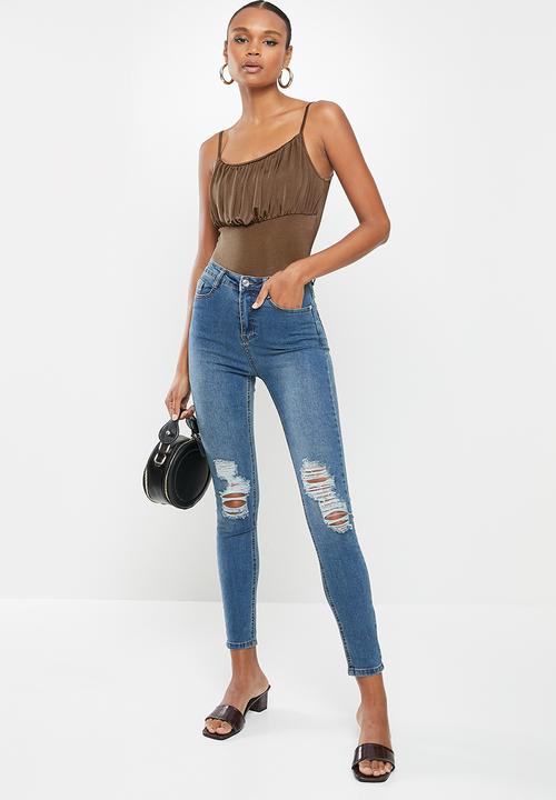 Missguided - Sculpted slinky ruched bust strappy body - brown