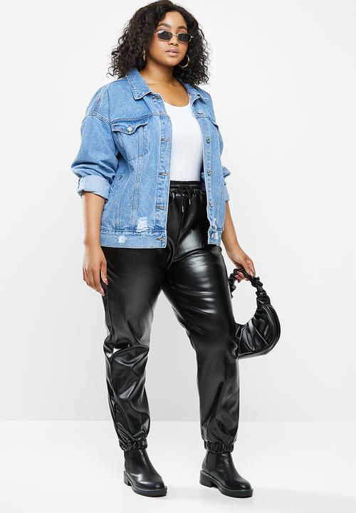 Missguided - Plus faux leather jogger trouser - black