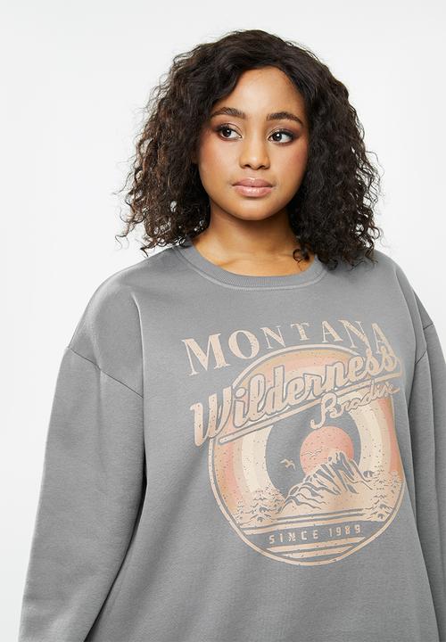 Missguided - Plus montana graphic stripe detail sweat - grey