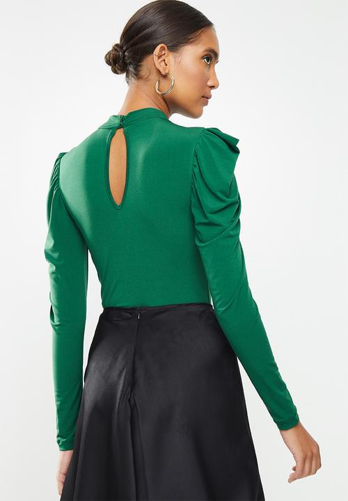 Blake - Drape sleeve bodysuit with turtleneck - green