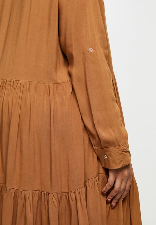 edit Plus - Tiered shirt dress - tan