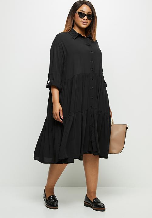 edit Plus - Tiered shirt dress - black