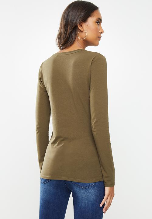 GUESS - Long sleeve mini lace up tee - khaki
