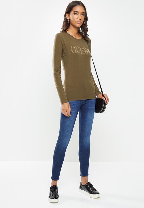 GUESS - Long sleeve mini lace up tee - khaki