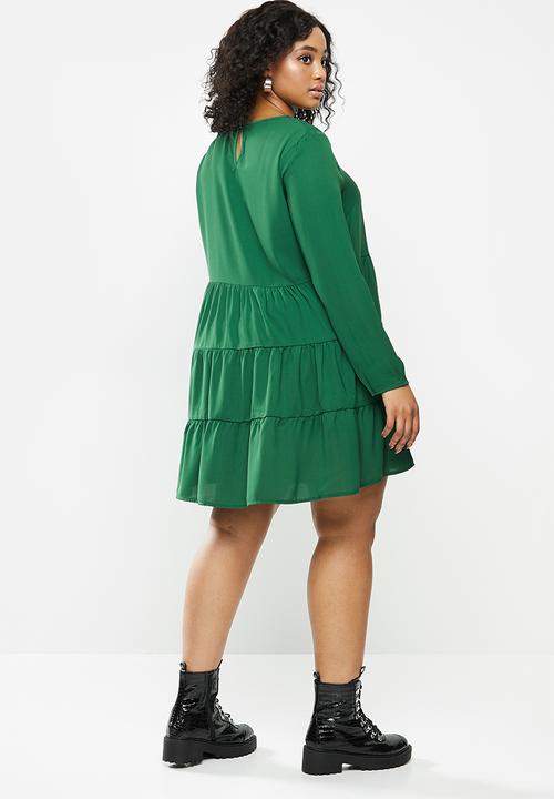 Missguided - Plus tiered long sleeve smock dress - deep green