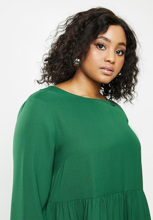 Missguided - Plus tiered long sleeve smock dress - deep green