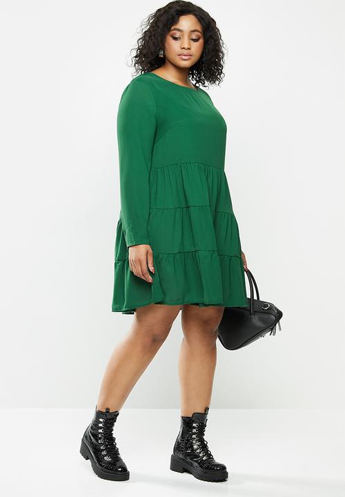 Missguided - Plus tiered long sleeve smock dress - deep green