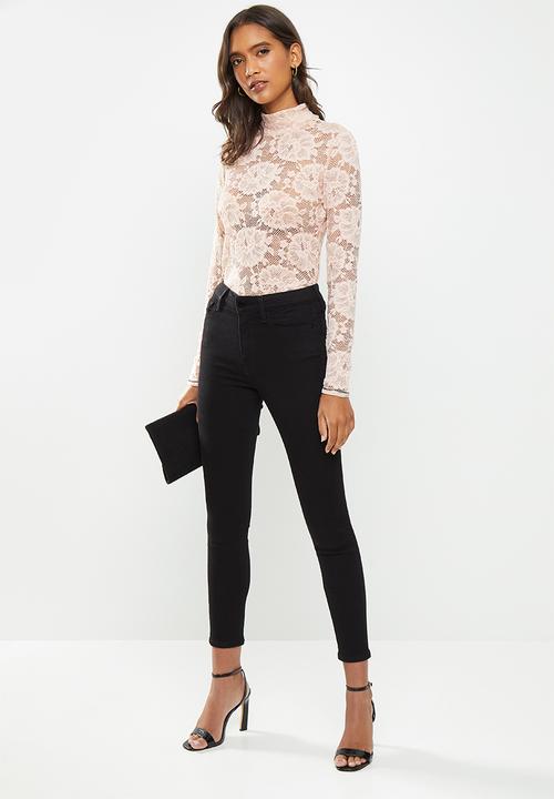 GUESS - Long sleeve remi rescripted lace top - neutral 