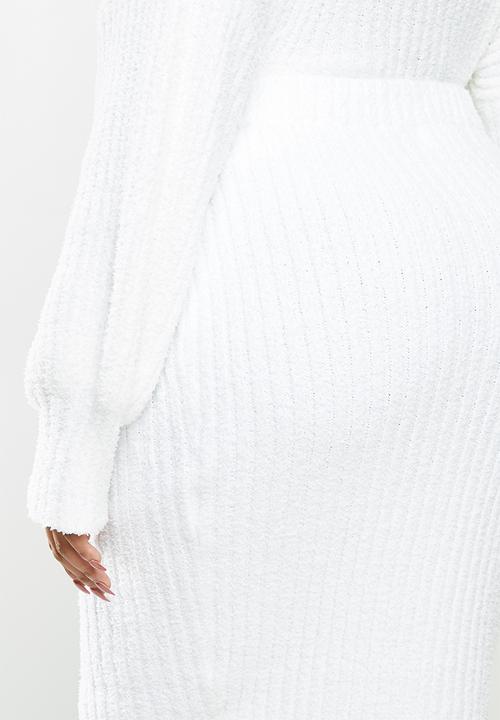 Missguided - Plus fluffy ribbed midi skirt co-ord -white