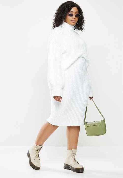 Missguided - Plus fluffy ribbed midi skirt co-ord -white