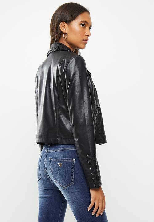 GUESS - Long sleeve dema lace-up moto biker jacket - black
