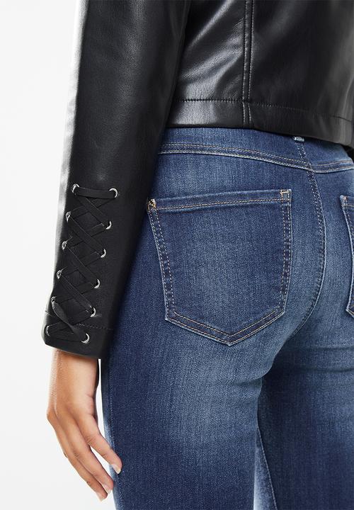 GUESS - Long sleeve dema lace-up moto biker jacket - black