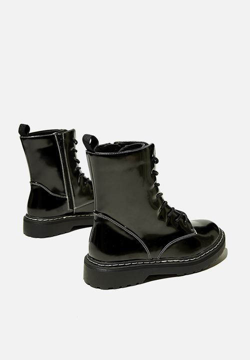 Cotton On - Freda combat lace up boot - black