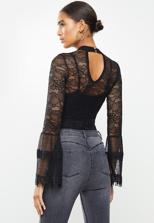 SISSY BOY - Lace of spades bodysuit - black
