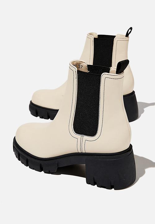 Cotton On - Kaia combat gusset boot - ecru smooth