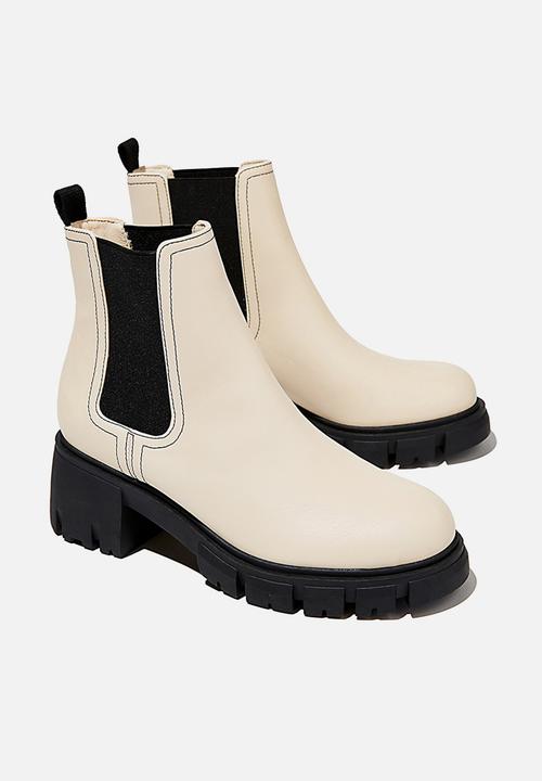 Cotton On - Kaia combat gusset boot - ecru smooth
