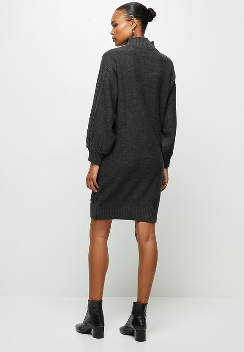 edit - Cable stitch balloon sleeve tunic - charcoal 