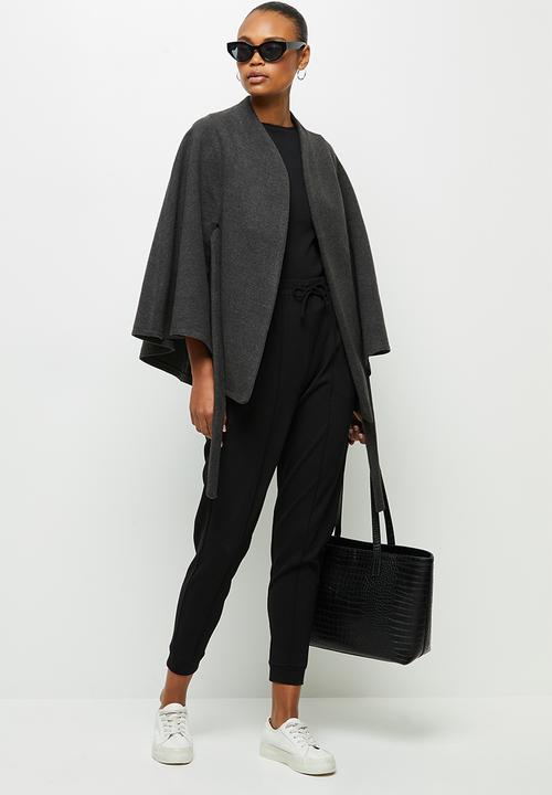 edit - Belted melton cape coat - grey