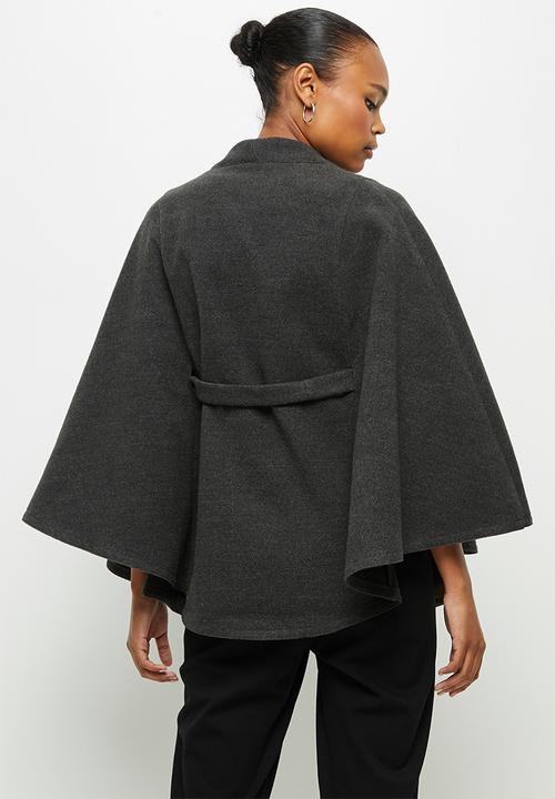 edit - Belted melton cape coat - grey
