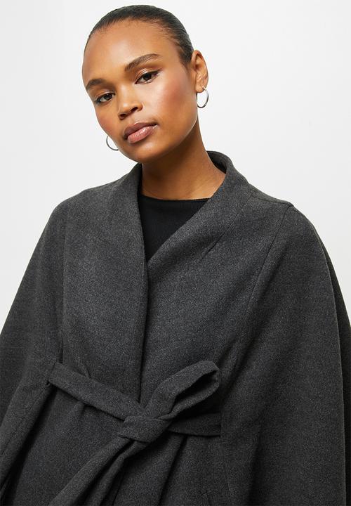 edit - Belted melton cape coat - grey