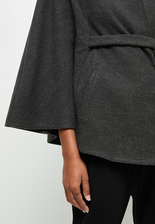 edit - Belted melton cape coat - grey