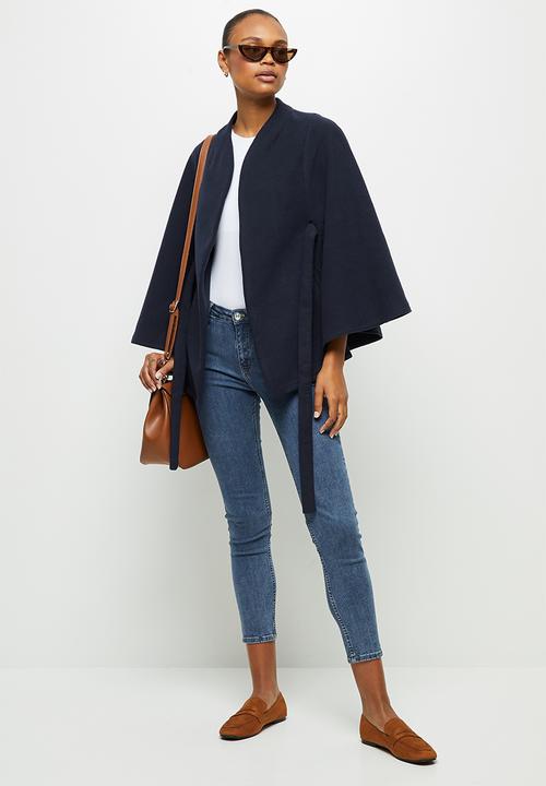 edit - Belted melton cape coat - navy