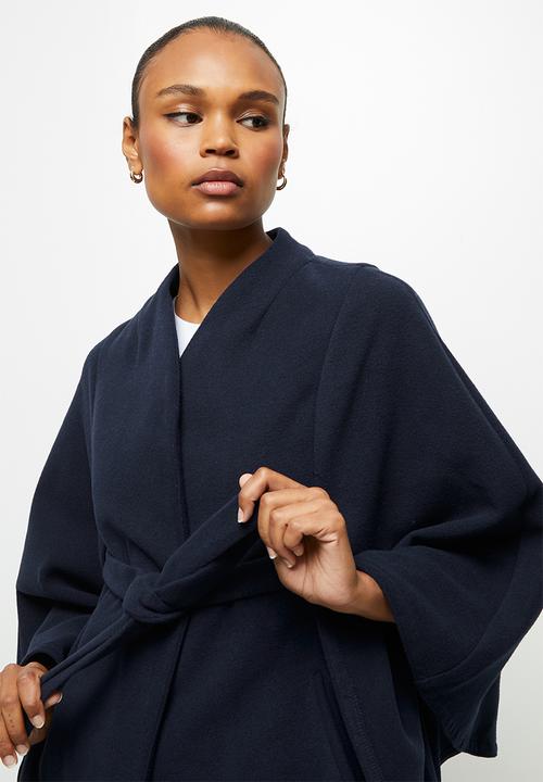 edit - Belted melton cape coat - navy