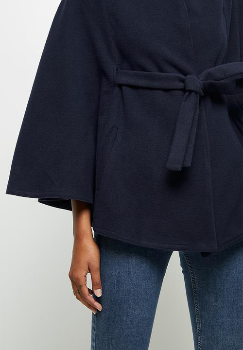 edit - Belted melton cape coat - navy