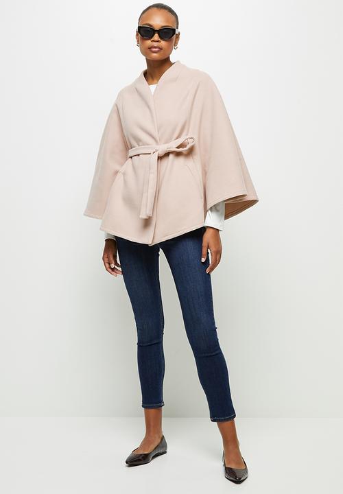 edit - Belted melton cape coat - pink