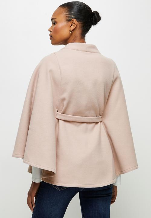 edit - Belted melton cape coat - pink