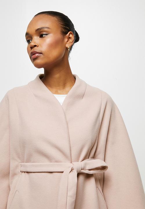 edit - Belted melton cape coat - pink