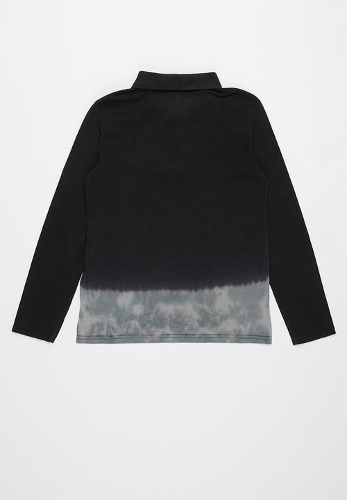 GUESS - Boys long sleeve polo tee - black & grey