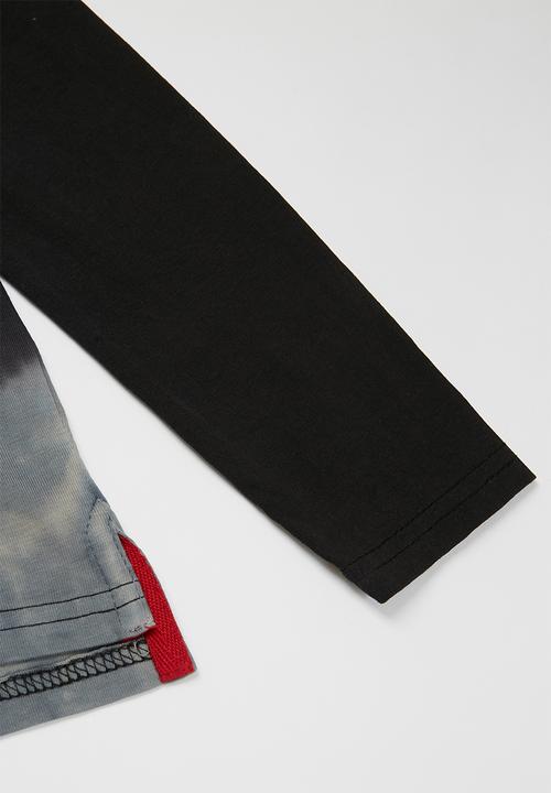 GUESS - Boys long sleeve polo tee - black & grey