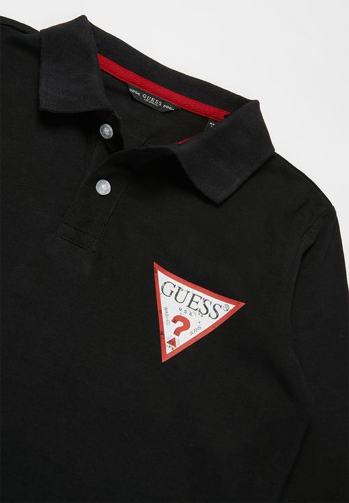 GUESS - Boys long sleeve polo tee - black & grey
