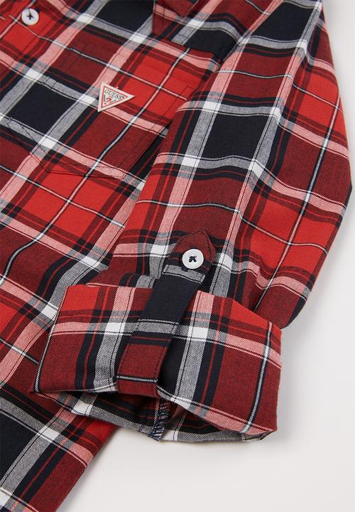 GUESS - Boys adjustable check shirt -  blue