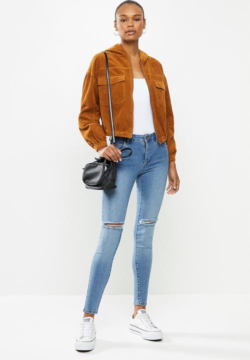 Cotton On - Cropped cord hoodie jacket - syrup brown