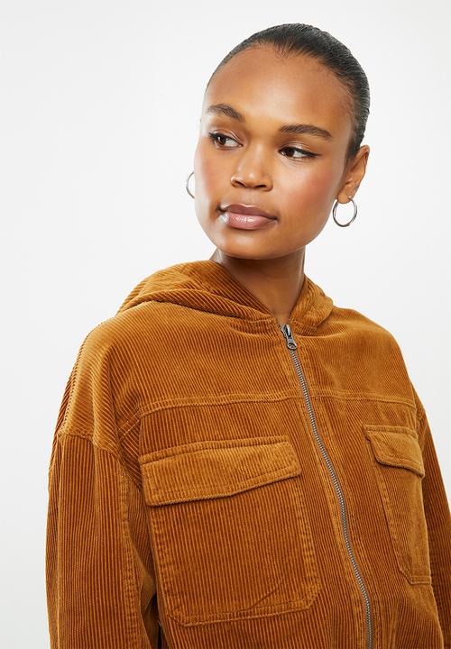 Cotton On - Cropped cord hoodie jacket - syrup brown