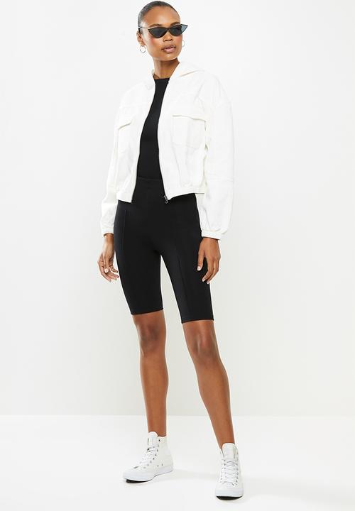 Cotton On - Cropped cord hoodie jacket - white