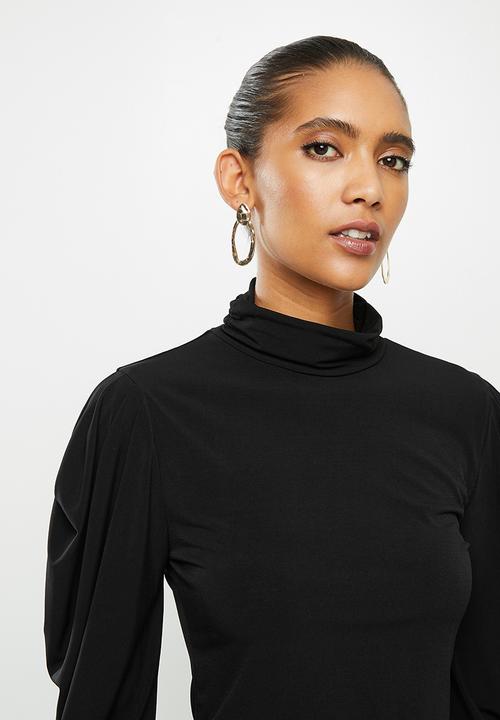 VELVET - Knit turtle drape shoulder crop top - black