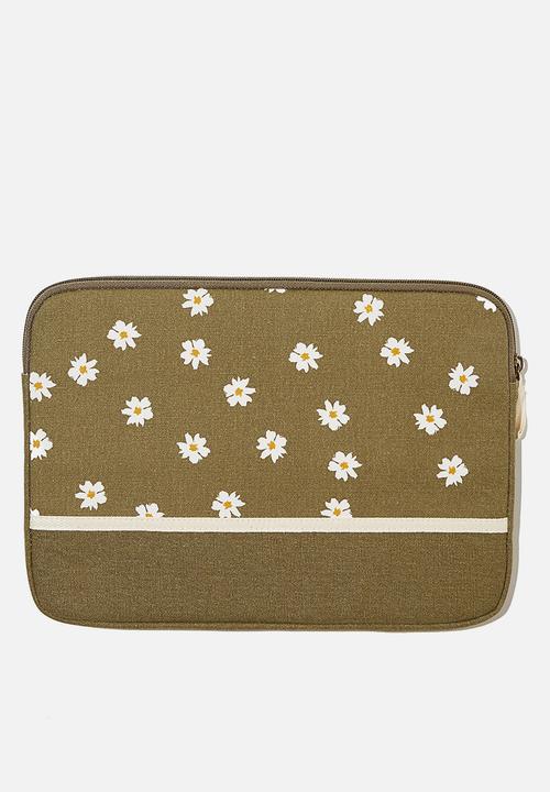 Typo - Canvas 13 inch laptop case - daisy khaki splice