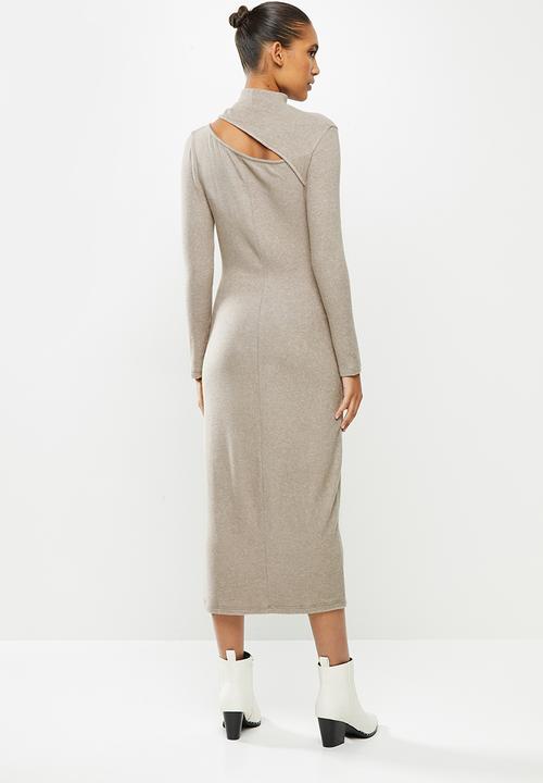 VELVET - Turtleneck cut-out column midi dress - taupe 
